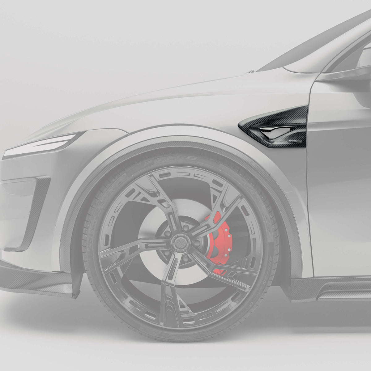 Tesla Model Y Juniper carbon side fender vent trims installed