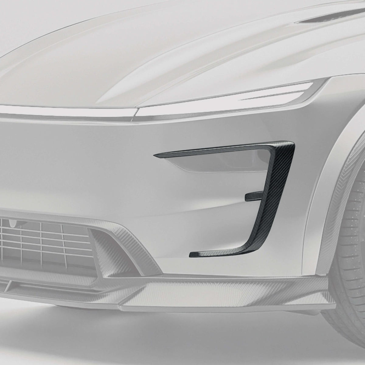 Tesla Model Y Juniper carbon front bumper canards detail