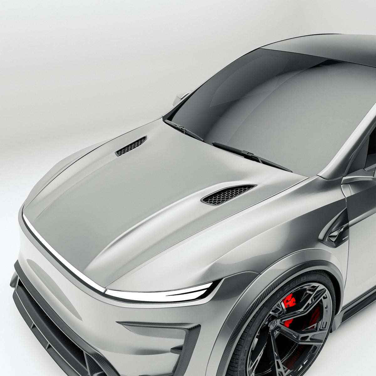 Tesla Model Y Juniper carbon fiber hood studio view