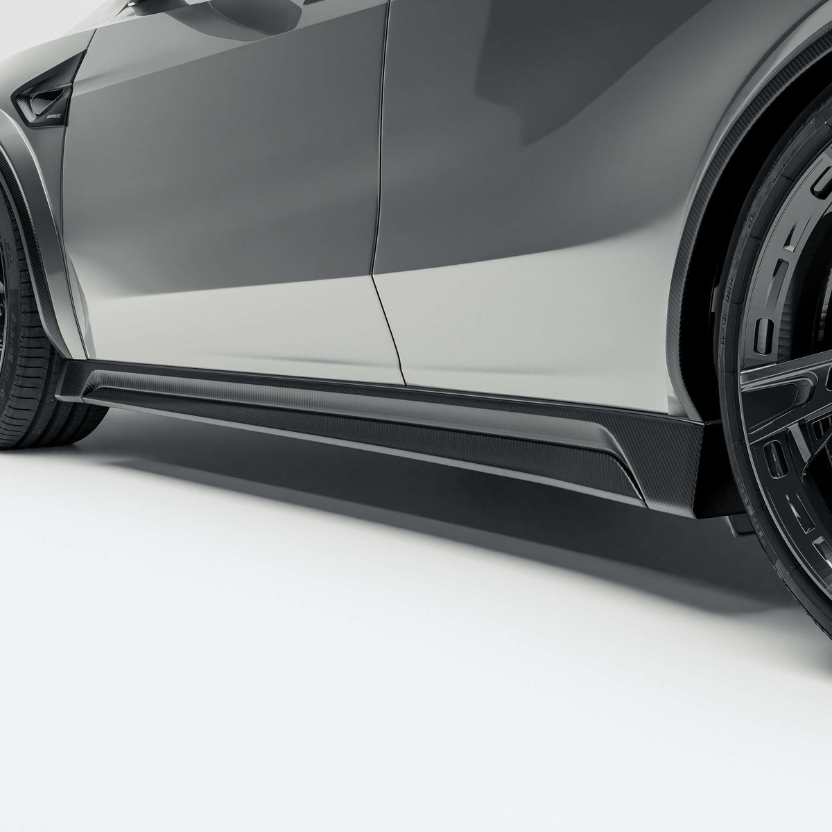 Tesla Model Y Juniper carbon fiber side skirts studio view