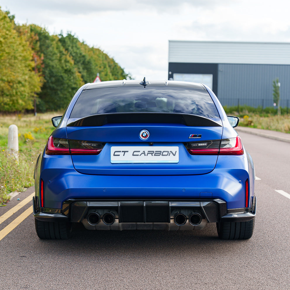 BMW G80 M3 & G20 3 SERIES CARBON FIBRE SPOILER - CT DESIGN V2-Spoiler-CT CARBON-CT Carbon - High-quality carbon fiber and gloss black aerodynamic parts for premium sports and luxury vehicles.