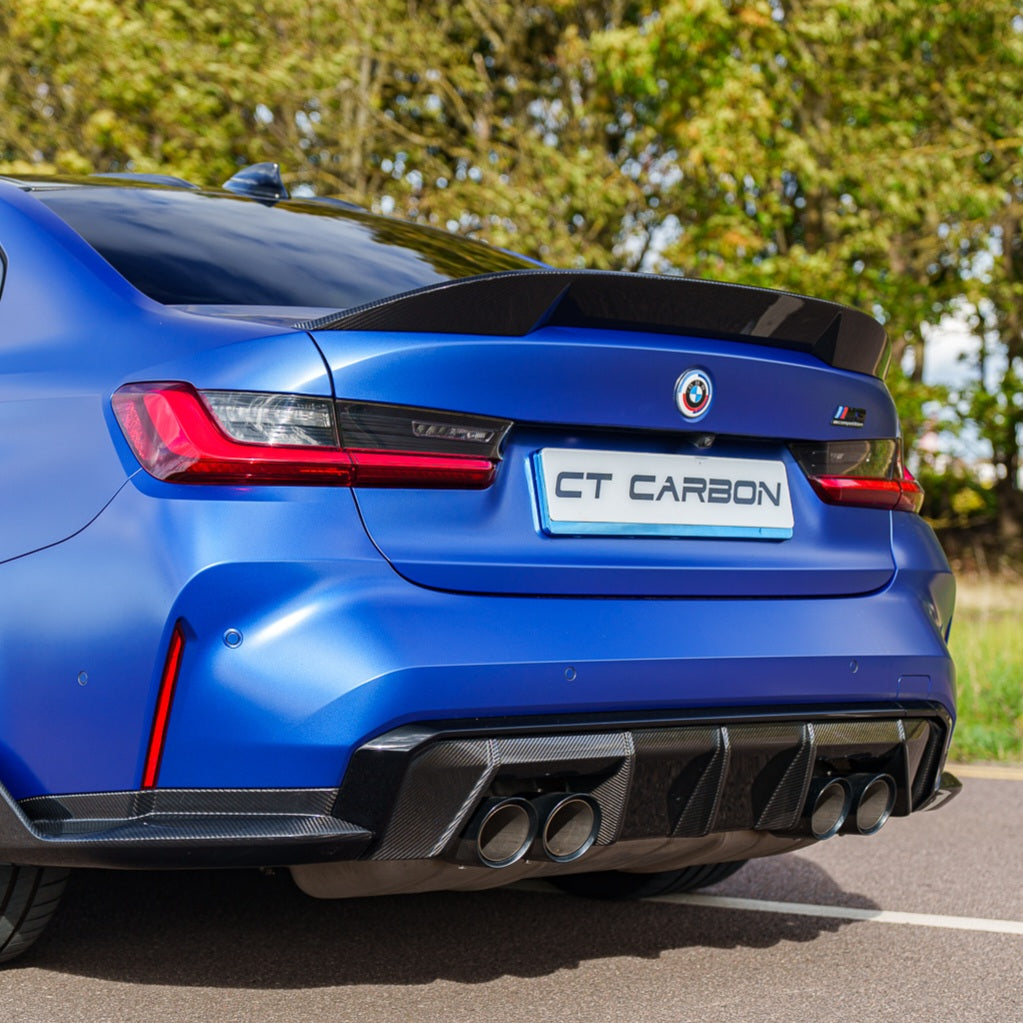 BMW G80 M3 & G20 3 SERIES CARBON FIBRE SPOILER - CT DESIGN V2-Spoiler-CT CARBON-CT Carbon - High-quality carbon fiber and gloss black aerodynamic parts for premium sports and luxury vehicles.